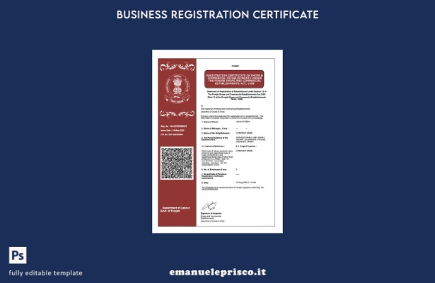 certificato di registrazione India Punjab in stile verificato Modello Word e PDF